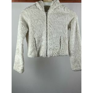 NWT Abercrombie & Fitch Kid's Girls White Faux Fur Zip Hoodie Jacket Size Small